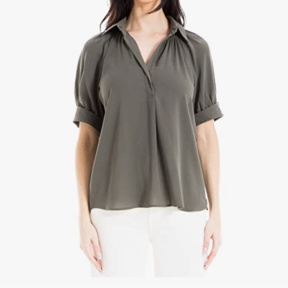 Max Studio Women's Olive Green textured Blouse L